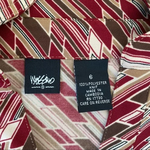 Mossimo Retro Print Shirt Dress size 6 Red Brown pattern 70s vibe - Picture 8 of 14